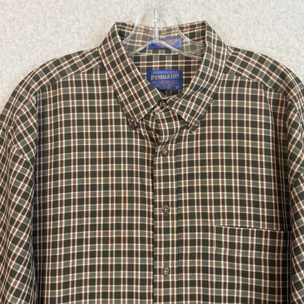 Sir Pendleton Wool Flannel Shirt Size XL Workwear Camp Cabin Plaid Green